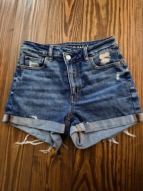 American Eagle Outfitters Dark Blue Rolled Cuff Distressed Denim Shorts